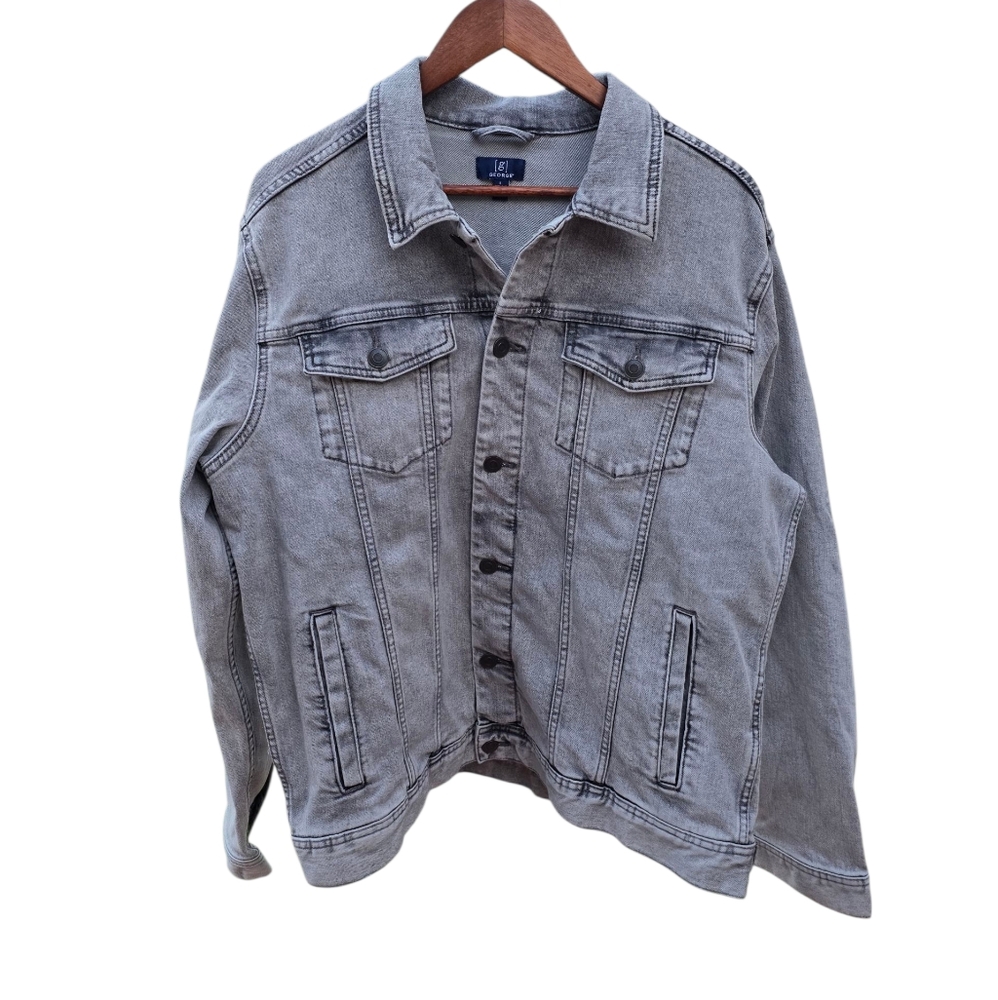 Men's Gray Denim Jacket George Acid Wash Flex Large